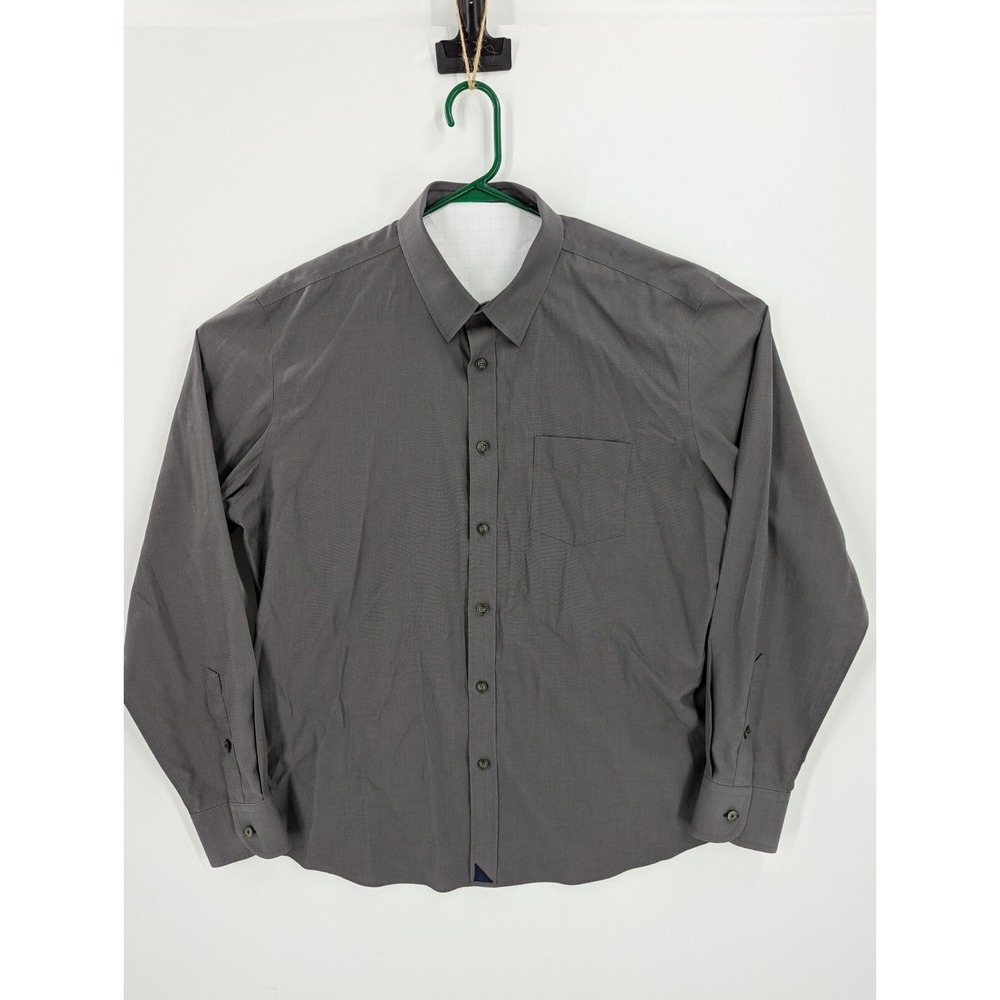 Men's Untuckit Gray Wrinkle Free Oxford Long Sleeve Button Down Shirt, XL